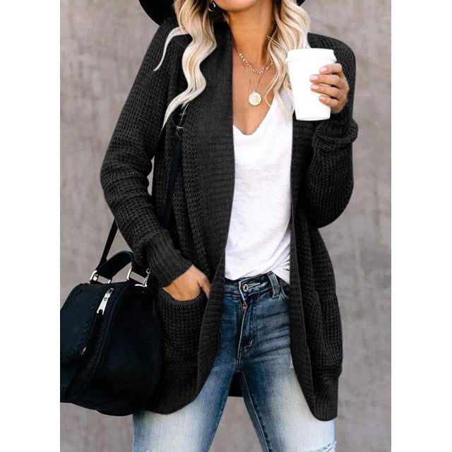 Pocket Knitted Solid Color Cardigan