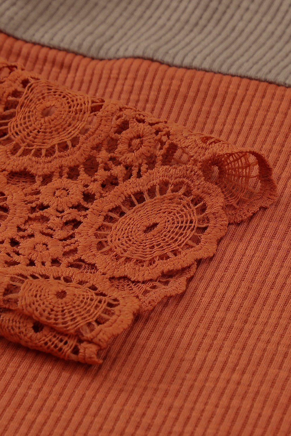 Ribbed Lace Splicing Color Block Top