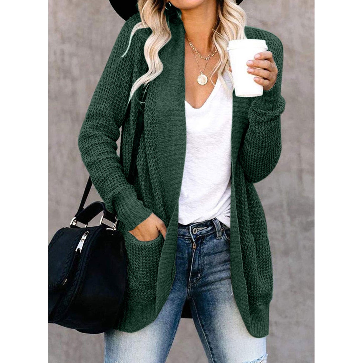 Pocket Knitted Solid Color Cardigan