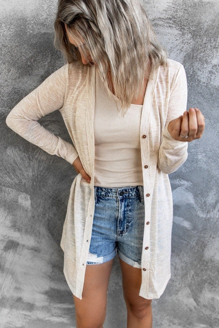 Open-Front Buttons Cardigan