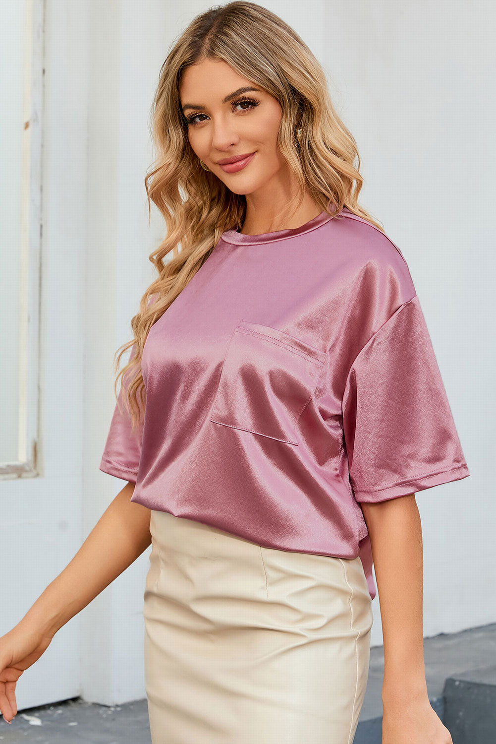 Pink Chest Pocket Loose Fit T Shirt