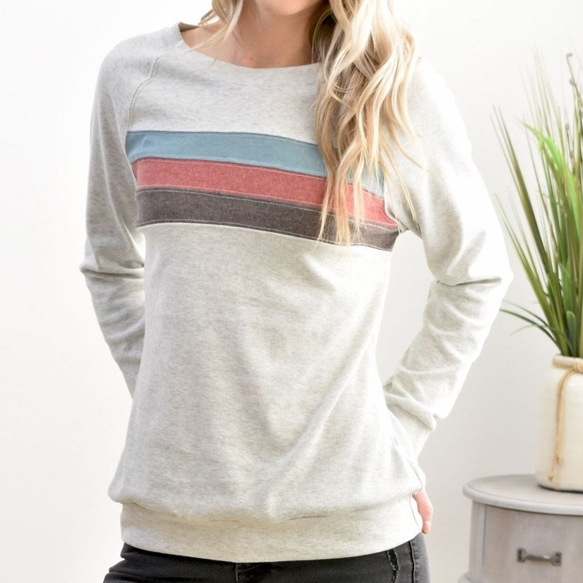 Contrast Stripes Pullover Sweatshirt